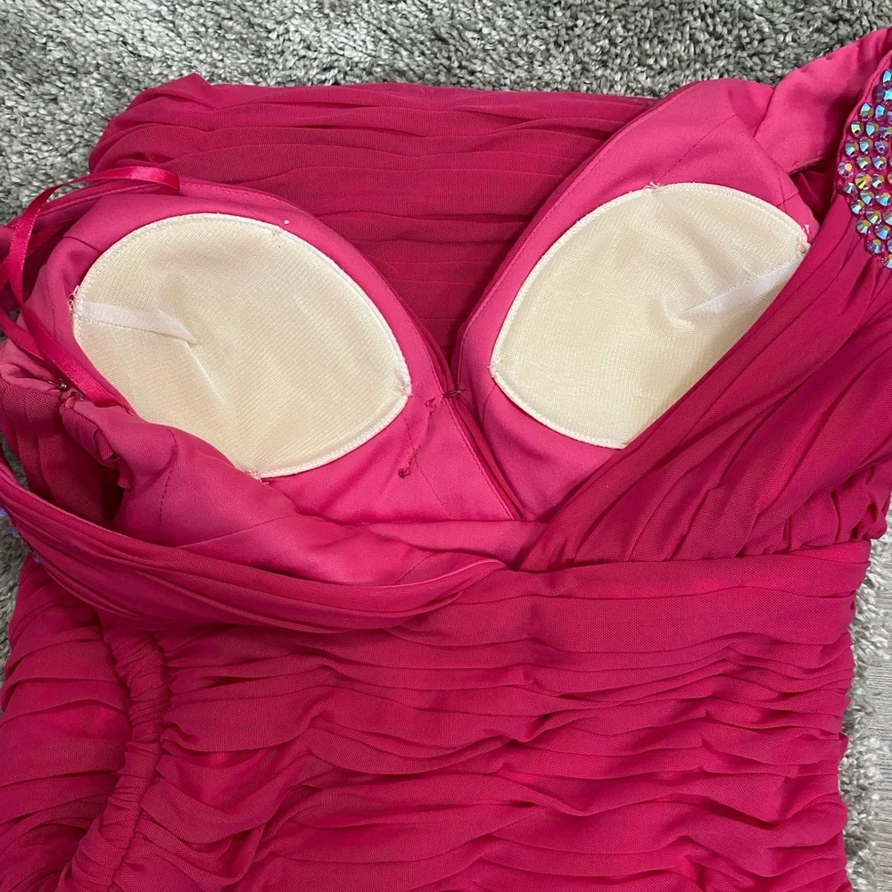 Hot Pink & Iridescent Beads Sleeveless Rouched Bodycon Homecoming Prom Dress S/M